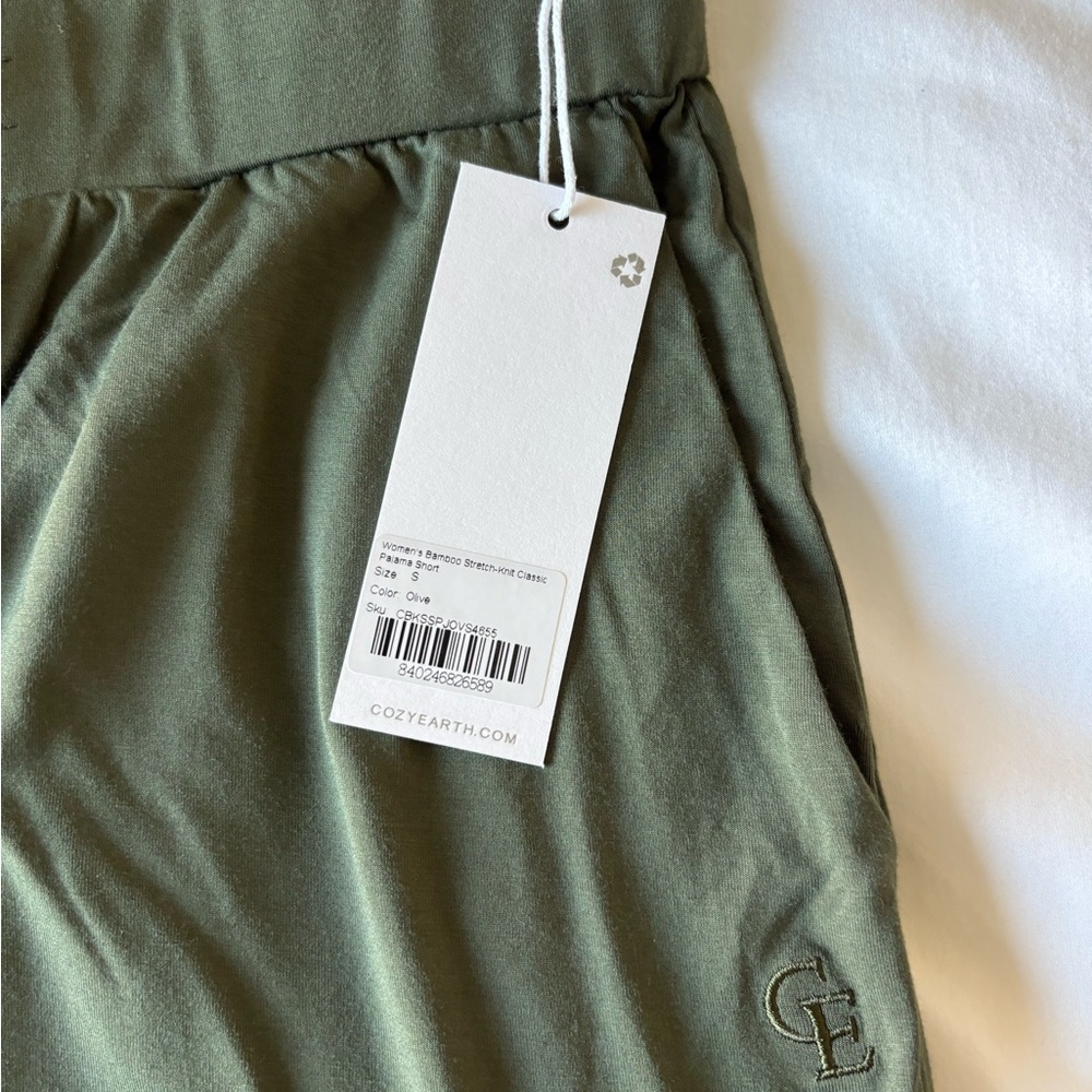 Cozy Earth short sleeve shirt top and shorts bamboo pajama set small olive green - Picture 8 of 13